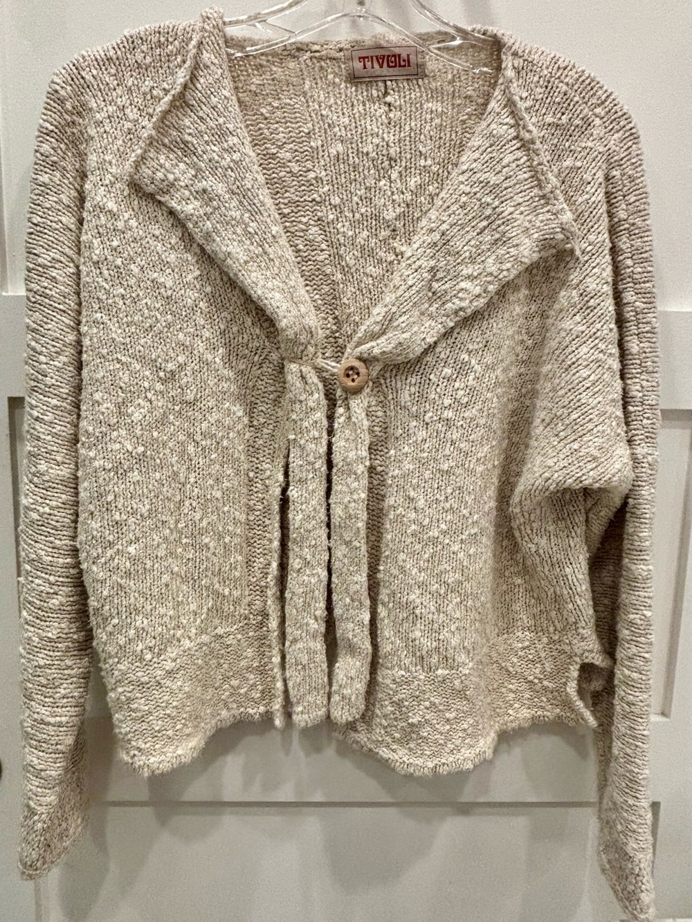 Tivoli Neutral Cream Button-Front Chunky Knit Cardigan Silk Cotton Blend